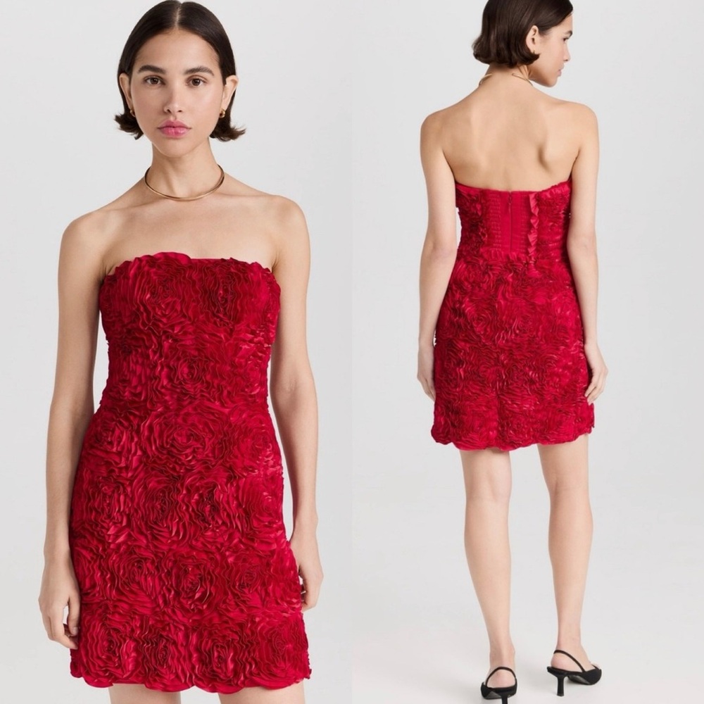 Aje Gazer Rosette Strapless Satin Mini Dress Red Size 8